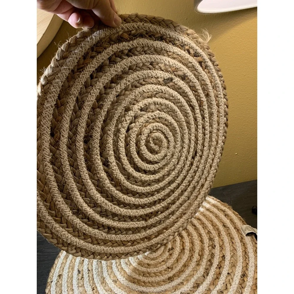 Domain Jute Cotton Placemats Set of 4 Round Spiral Braided Metallic Gold Natural